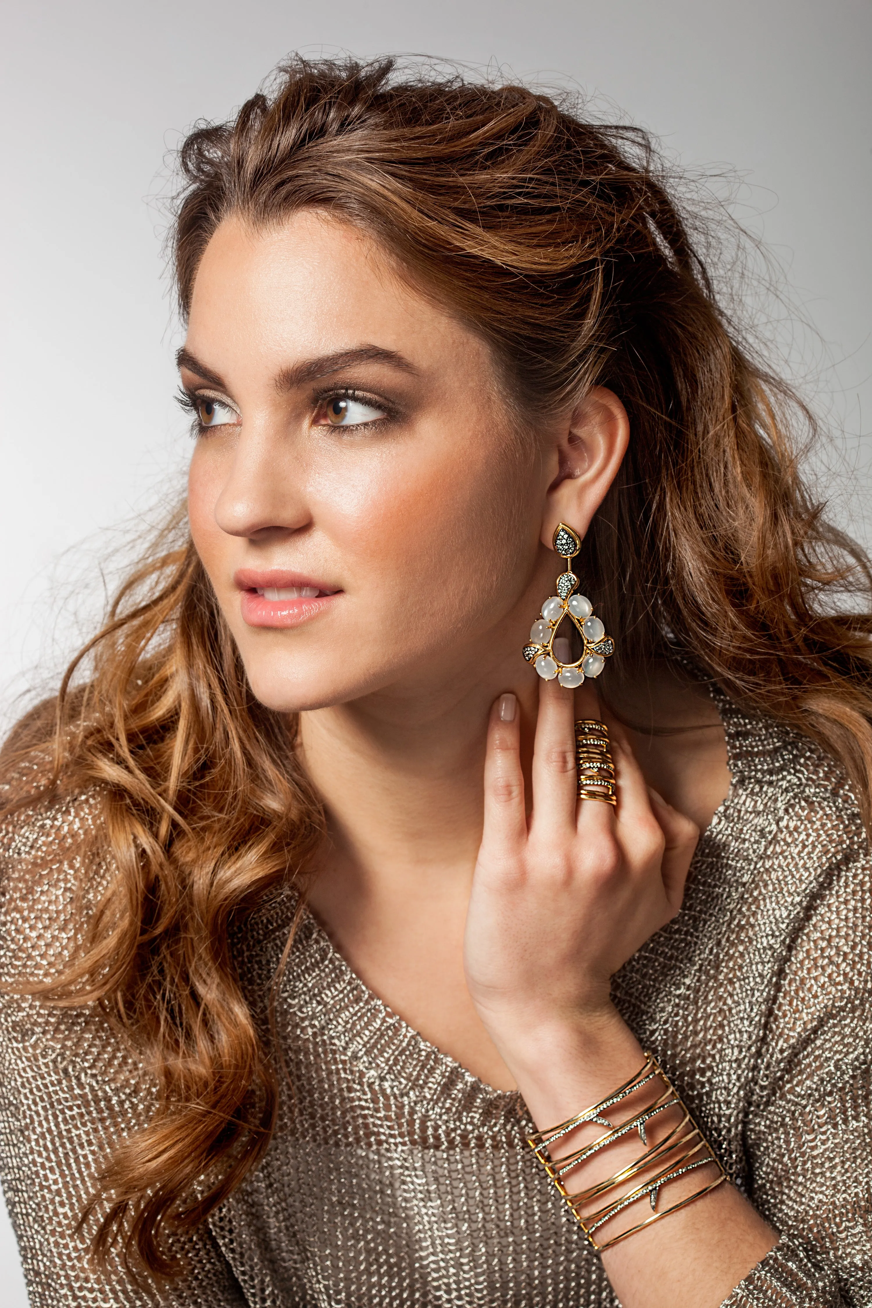 925 Silver Earrings with Topaz Cabochon & Green Sapphire