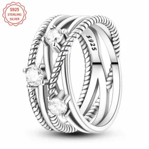 925 Silver Rope Ring w/ CZ Vintage Boho Style for Women Daily Wear & Gift
