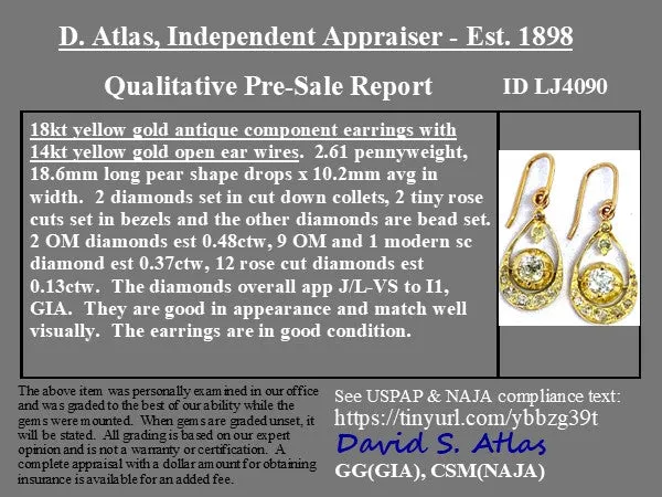 .98ctw Antique Old Cut Diamond Drop Earrings