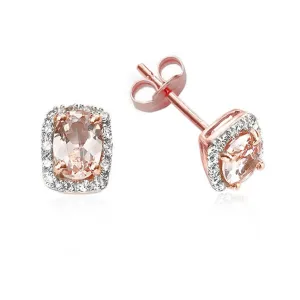 9ct Rose Gold Morganite & Diamond Halo Stud Earrings