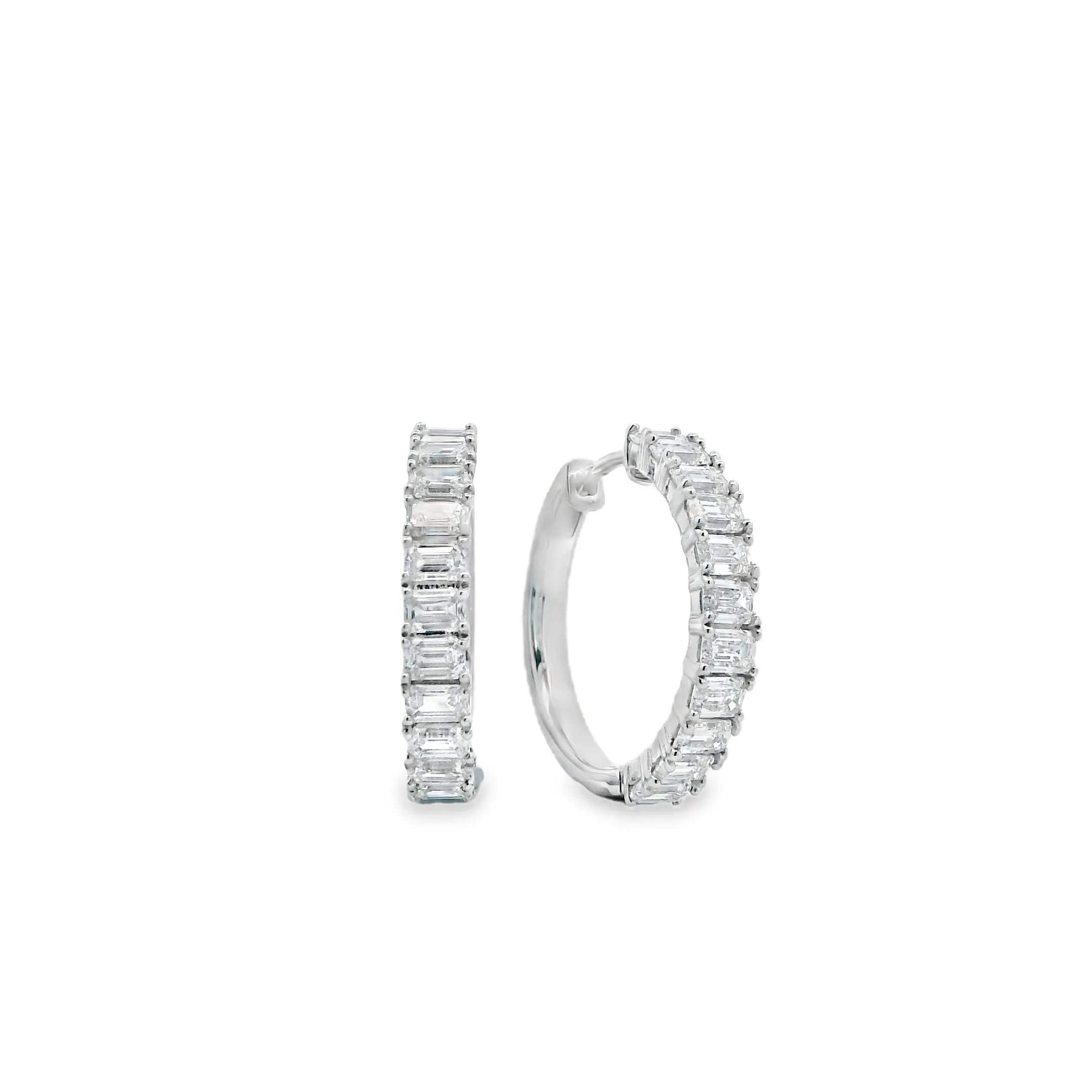 9ct White Gold Hoops with 22 Emerald Cut Lab Grown Diamonds TDW=2.31ct