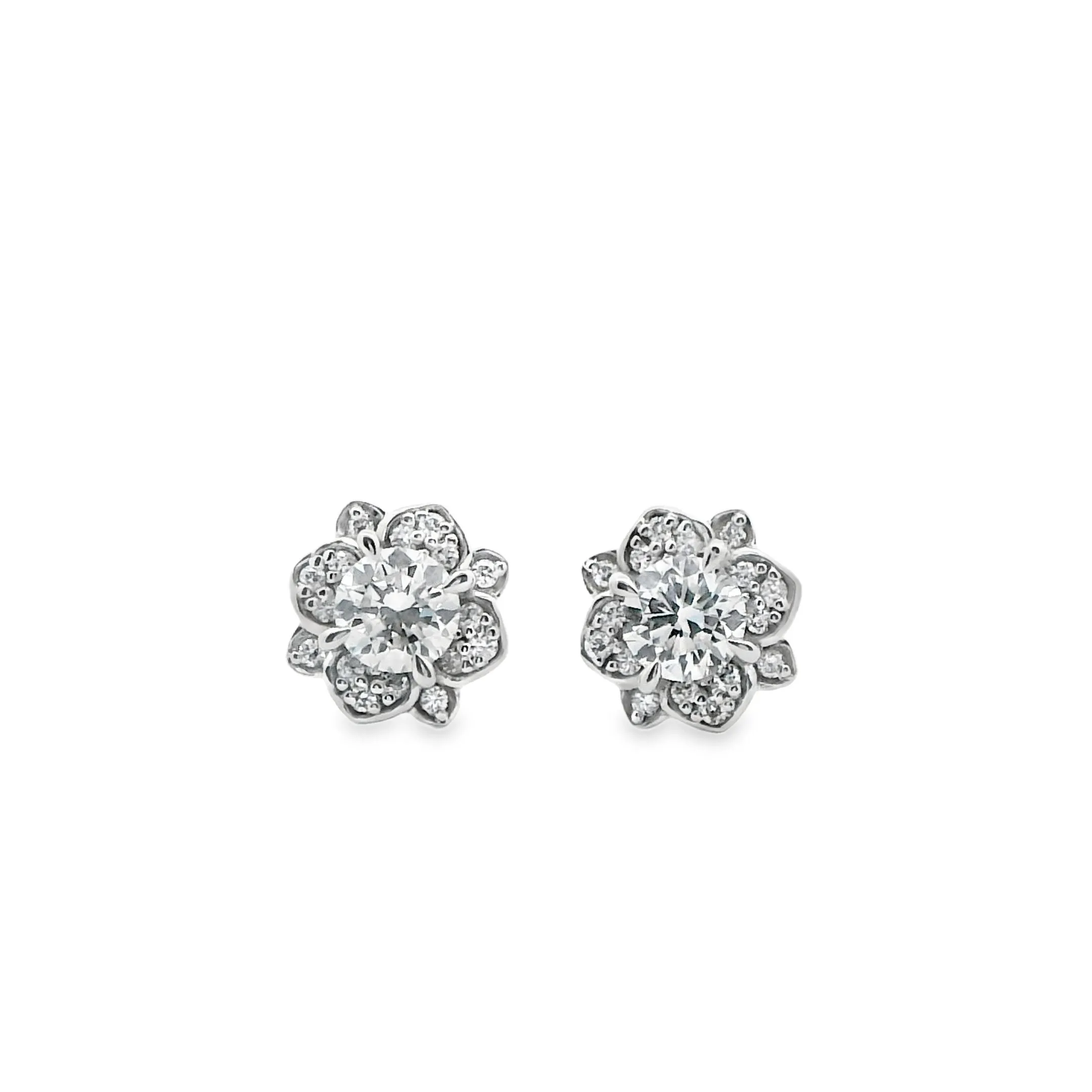 9ct White Gold Lab Grown Diamond Floral Earring Studs TDW 0.55ct