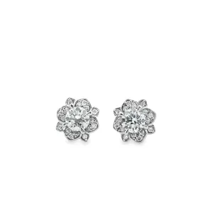 9ct White Gold Lab Grown Diamond Floral Earring Studs TDW 0.55ct