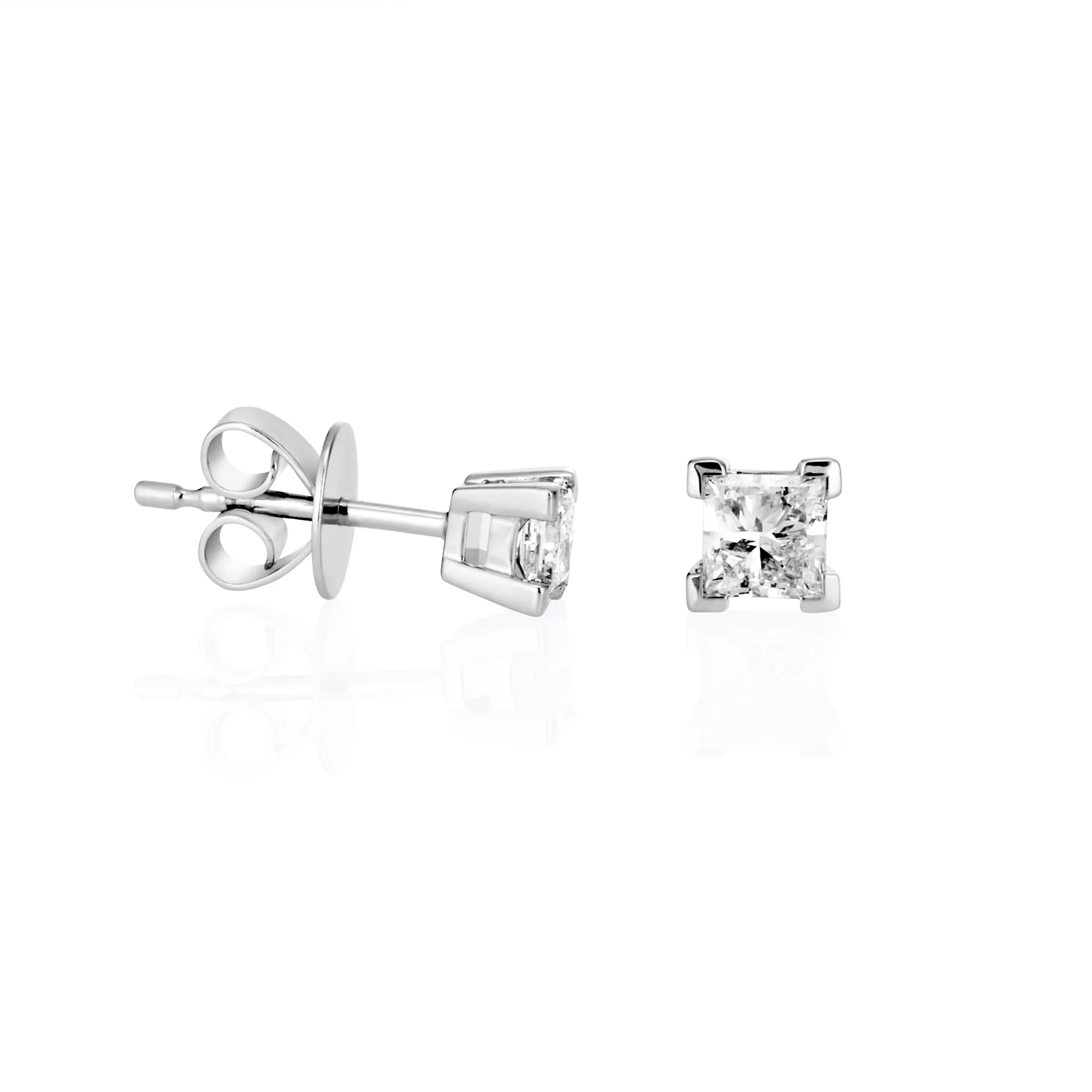 9ct White Gold Princess Cut Lab Grown Diamond Stud Earrings TDW 2=0.50ct