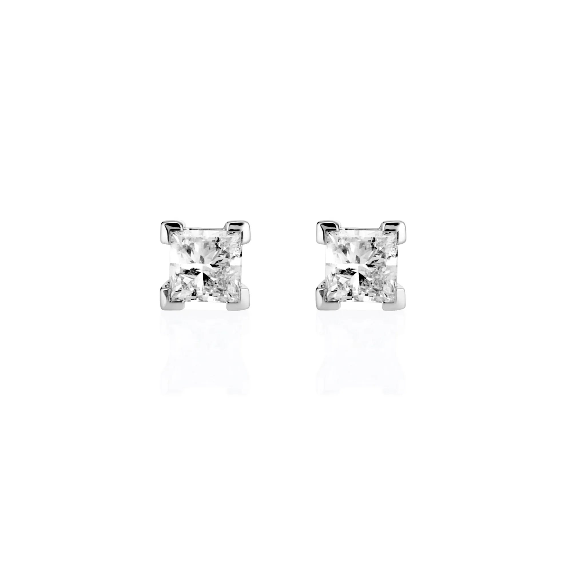9ct White Gold Princess Cut Lab Grown Diamond Stud Earrings TDW 2=0.50ct