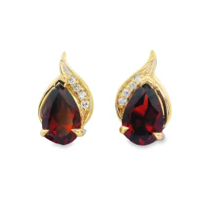 9ct Yellow Gold Pear Cut Garnet and Diamond Stud Earrings