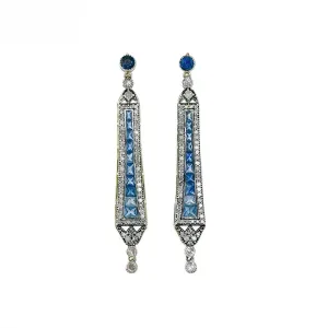 9K Gold and Silver Diamond with Natural Gemstone Art Deco Style Earrings