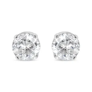 AGS Certified 14K White Gold 1.0 Cttw 4-Prong Set Brilliant Round-Cut Solitaire Diamond Push Back Stud Earrings (E-F Color, SI2-I1 Clarity)