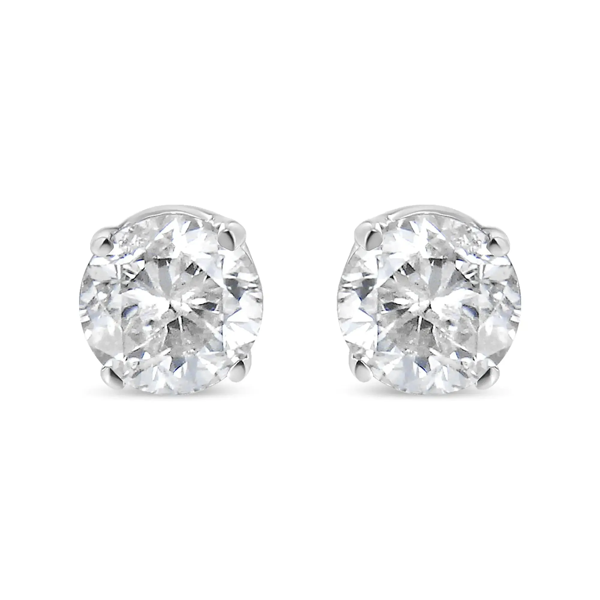 AGS Certified 14K White Gold 1.0 Cttw 4-Prong Set Brilliant Round-Cut Solitaire Diamond Push Back Stud Earrings (E-F Color, SI2-I1 Clarity)
