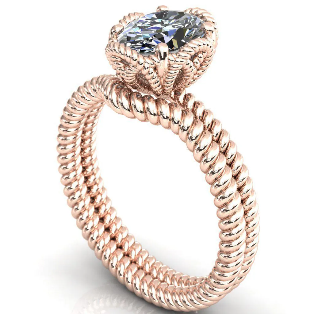 Airdale Oval Center Stone Rope Petals Engagement Ring