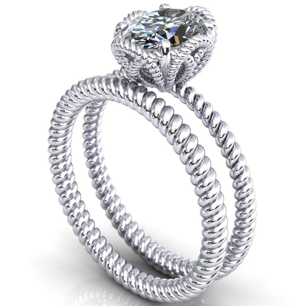 Airdale Oval Center Stone Rope Petals Engagement Ring