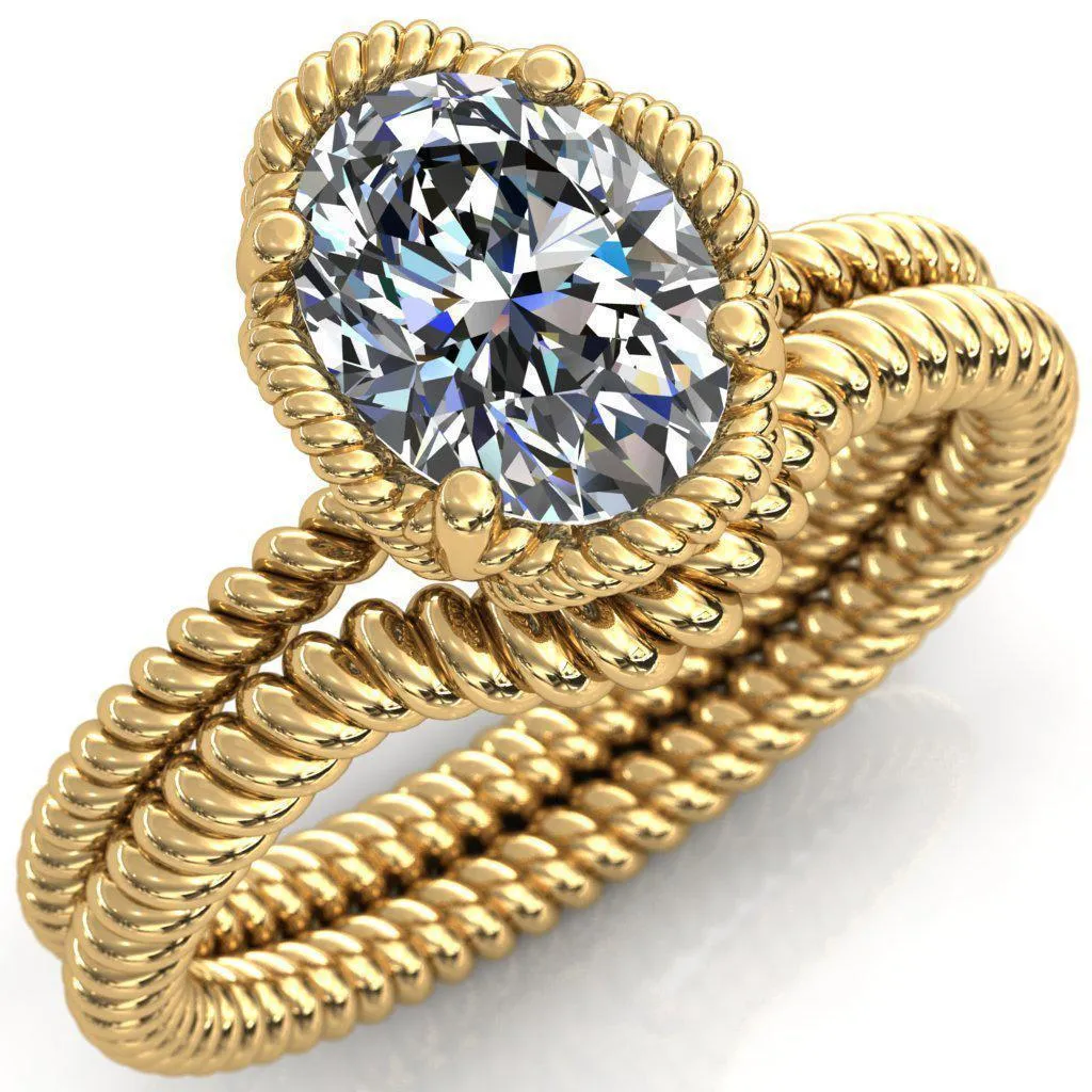 Airdale Oval Center Stone Rope Petals Engagement Ring