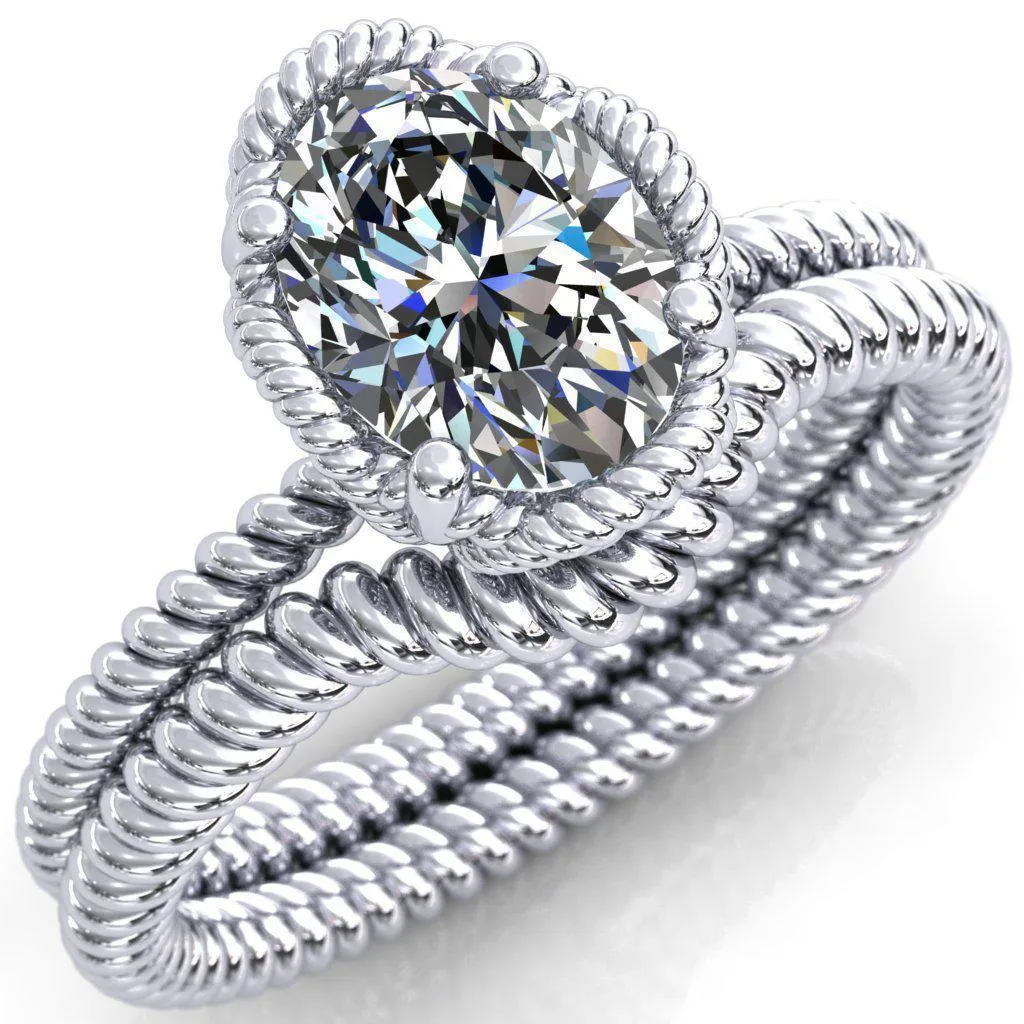 Airdale Oval Center Stone Rope Petals Engagement Ring