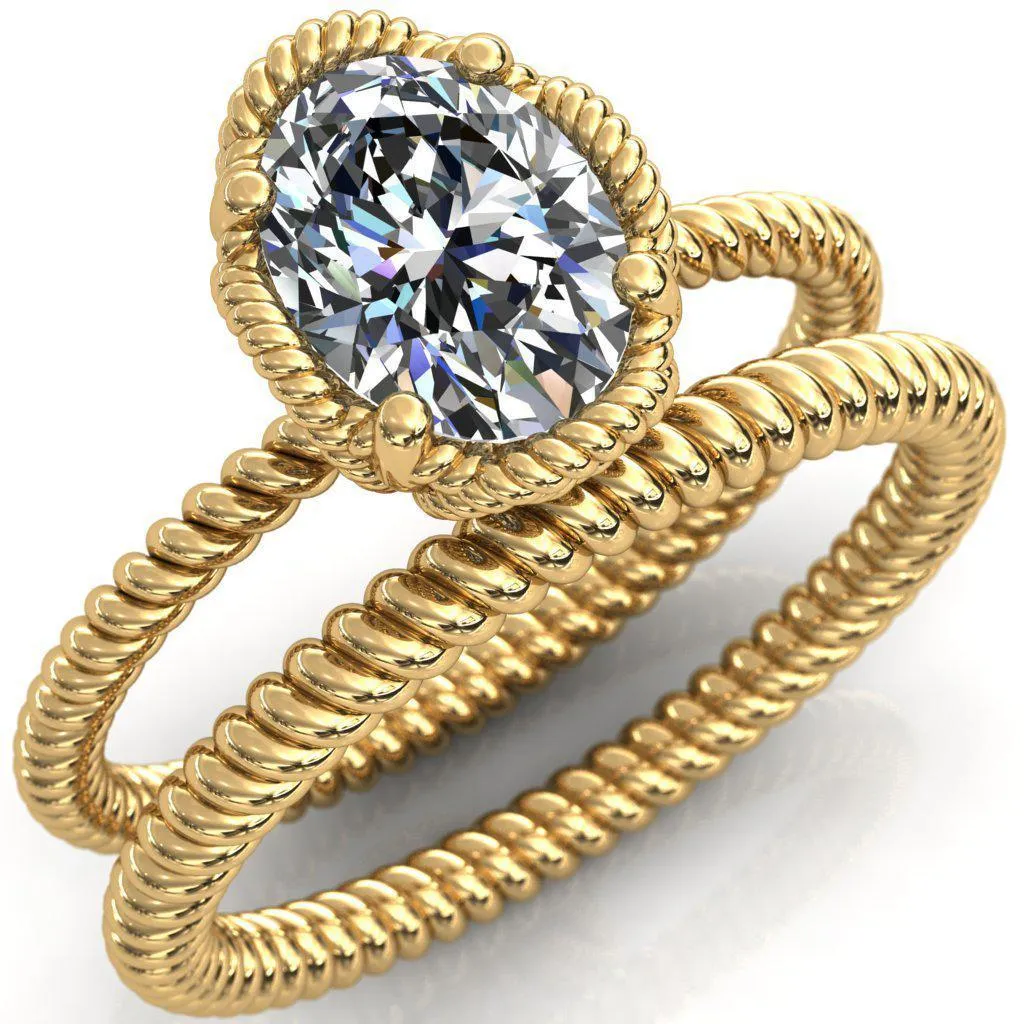 Airdale Oval Center Stone Rope Petals Engagement Ring