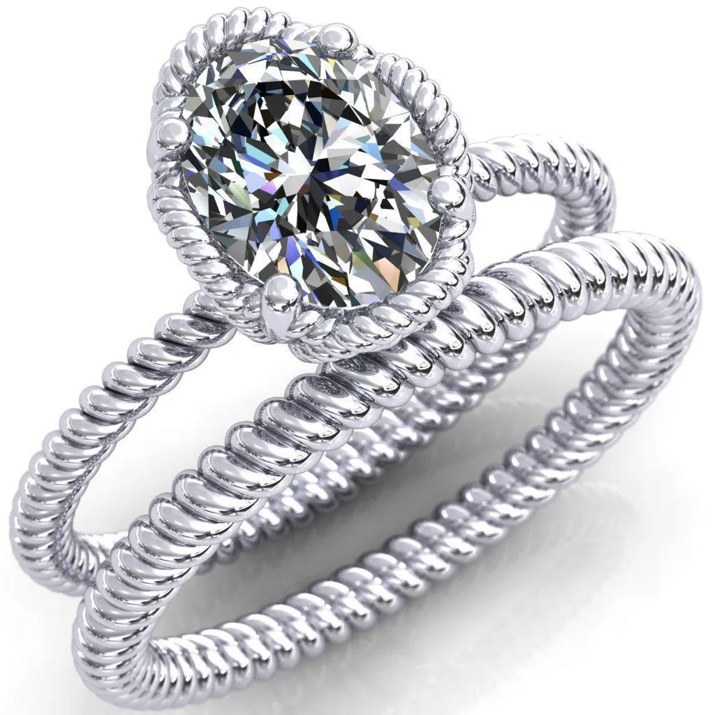 Airdale Oval Center Stone Rope Petals Engagement Ring