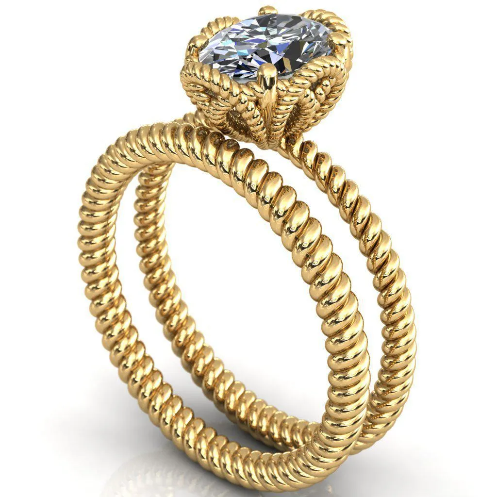Airdale Oval Center Stone Rope Petals Engagement Ring