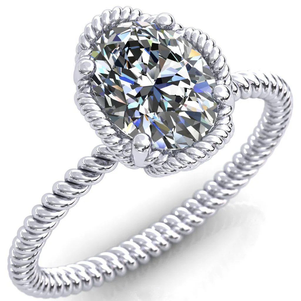 Airdale Oval Center Stone Rope Petals Engagement Ring