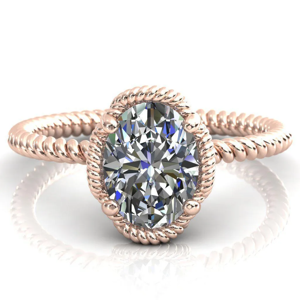 Airdale Oval Center Stone Rope Petals Engagement Ring
