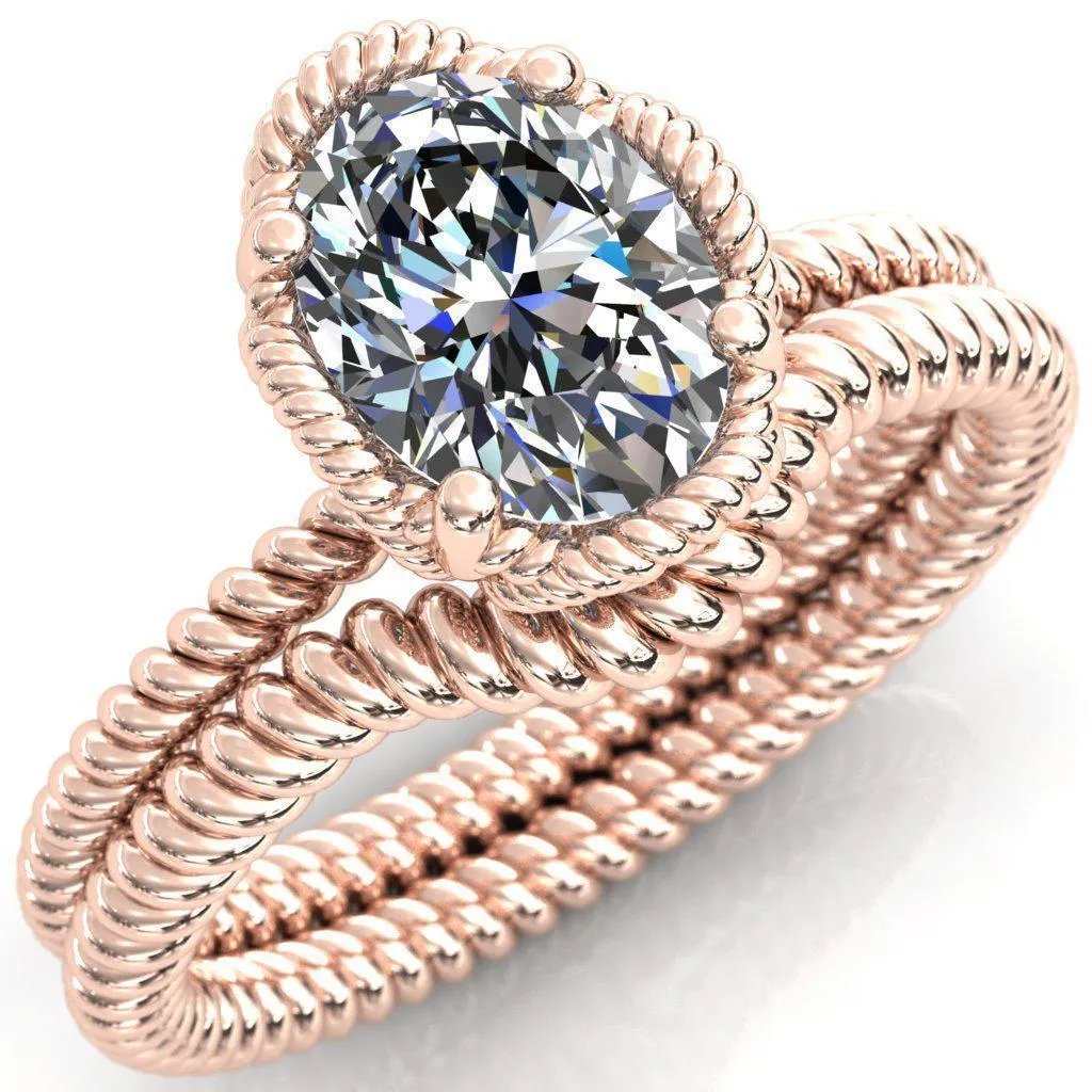 Airdale Oval Center Stone Rope Petals Engagement Ring