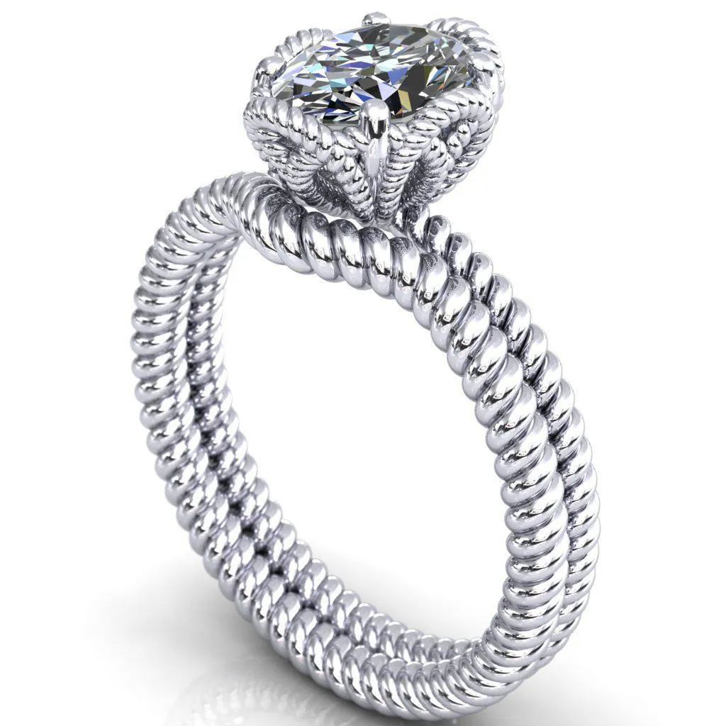 Airdale Oval Center Stone Rope Petals Engagement Ring