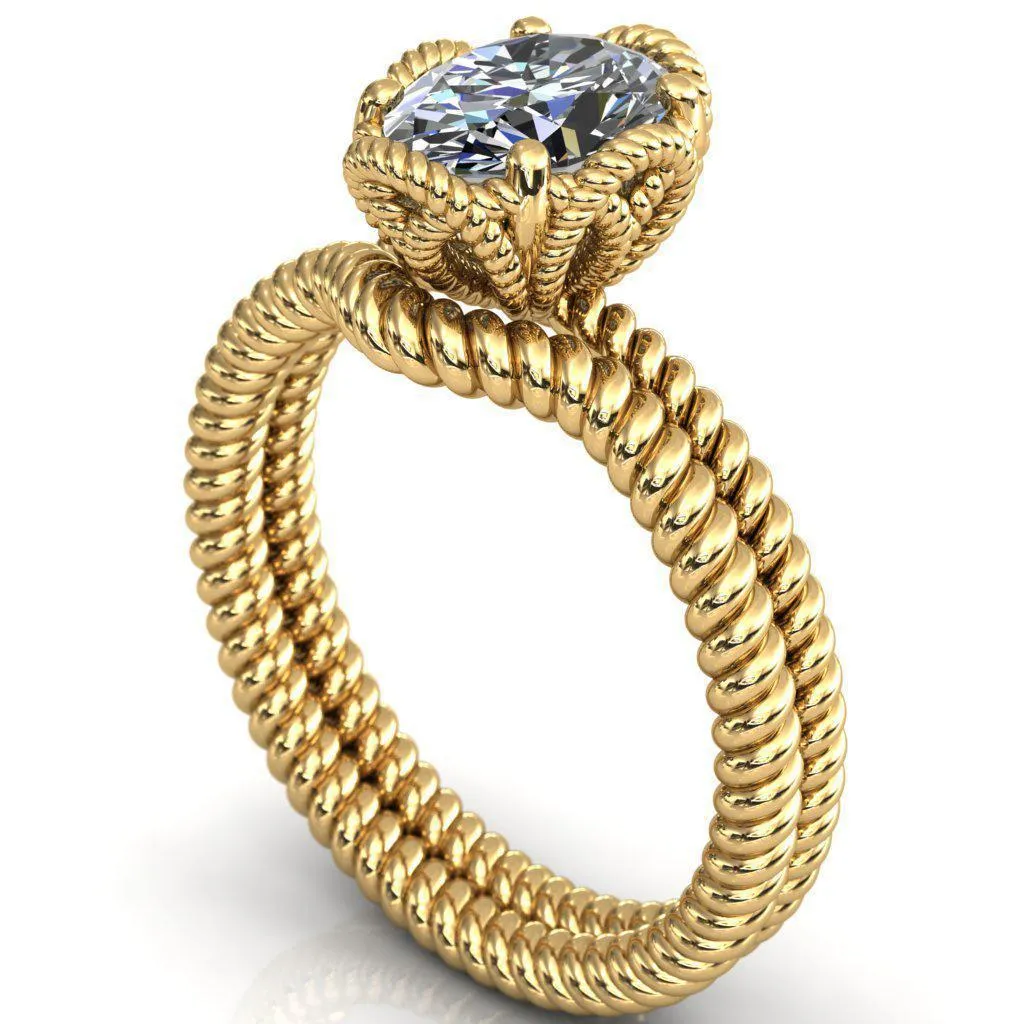 Airdale Oval Center Stone Rope Petals Engagement Ring