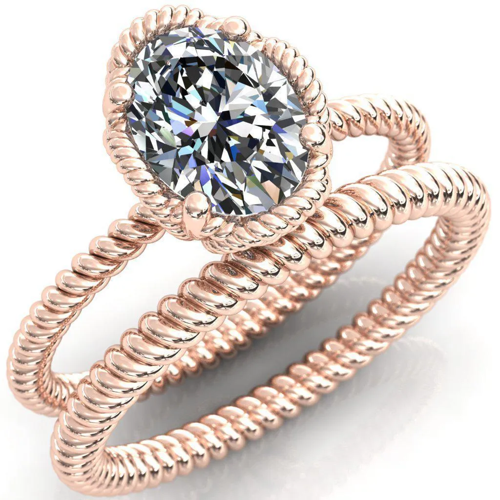 Airdale Oval Center Stone Rope Petals Engagement Ring
