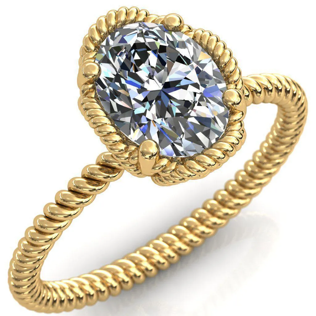 Airdale Oval Center Stone Rope Petals Engagement Ring