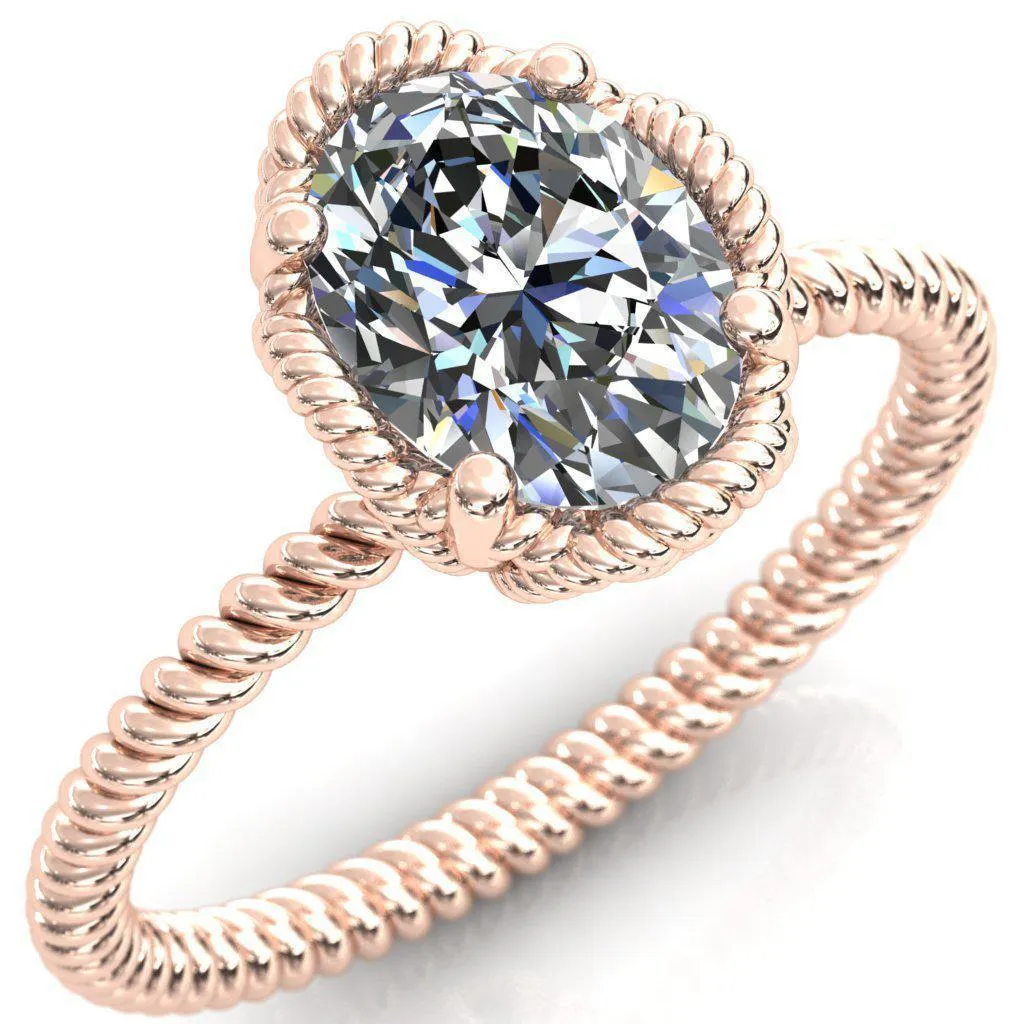 Airdale Oval Center Stone Rope Petals Engagement Ring