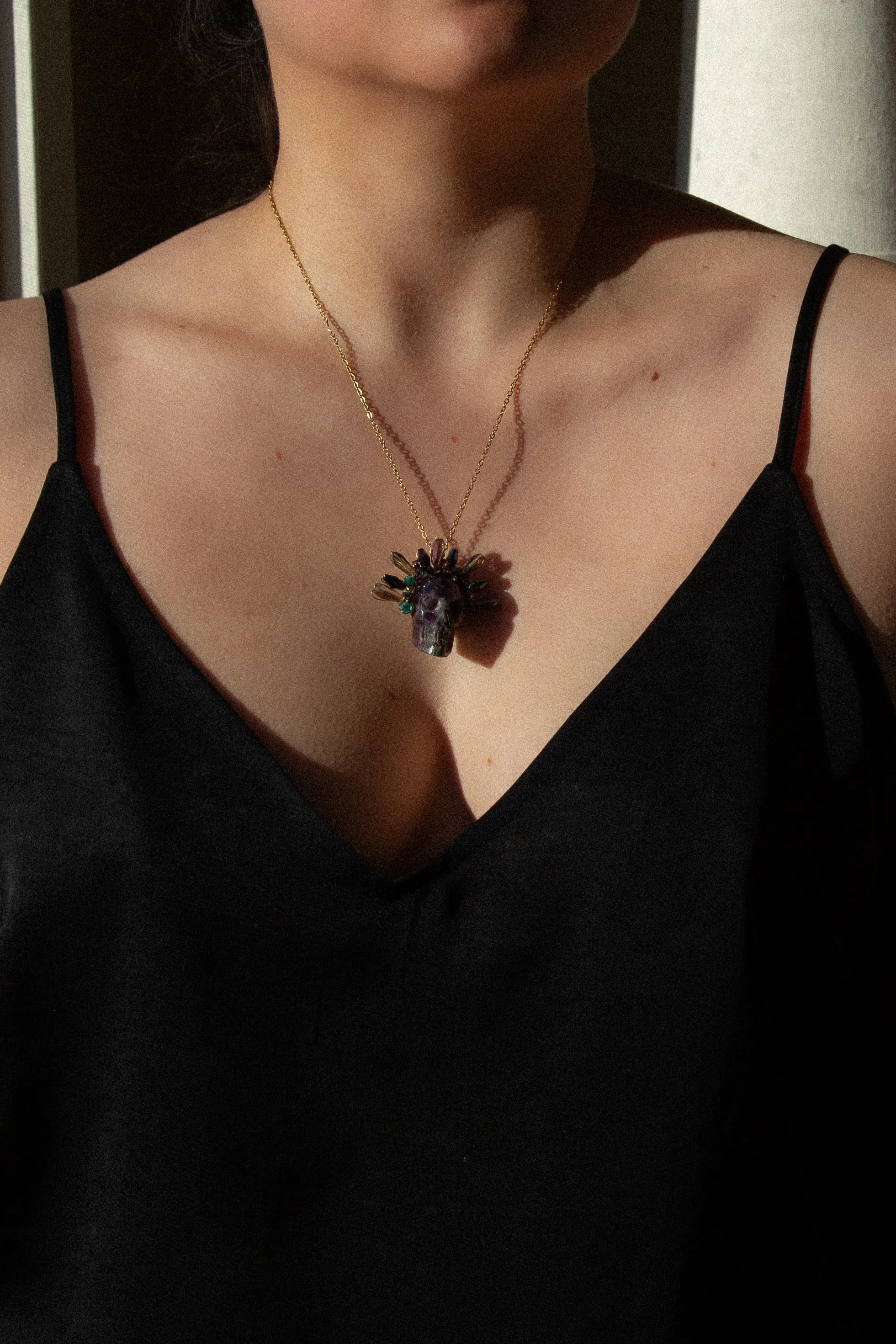Amethyst Frida Skull Necklace
