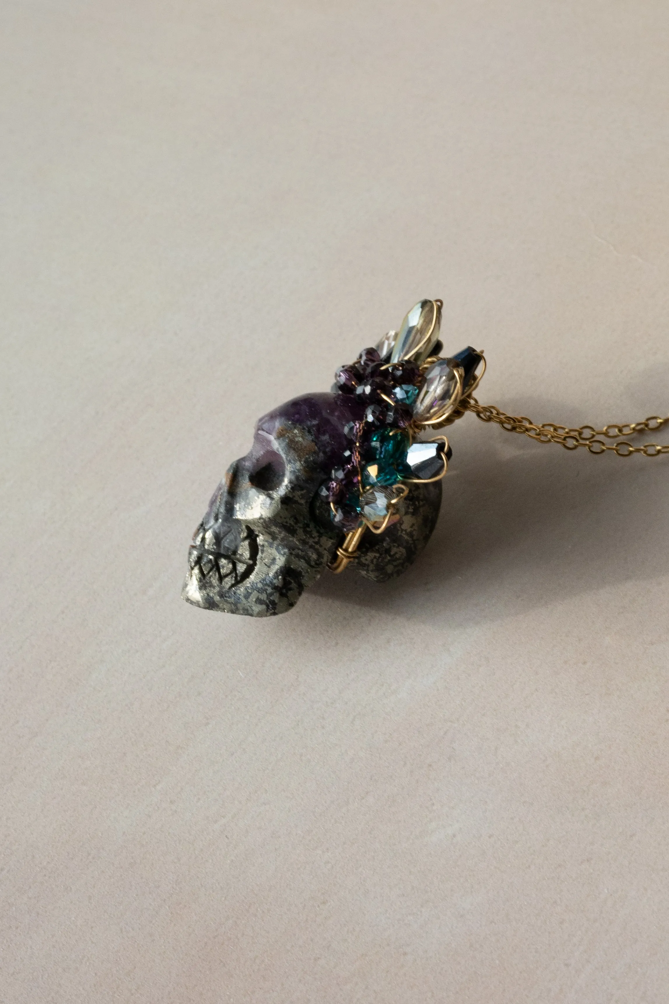 Amethyst Frida Skull Necklace