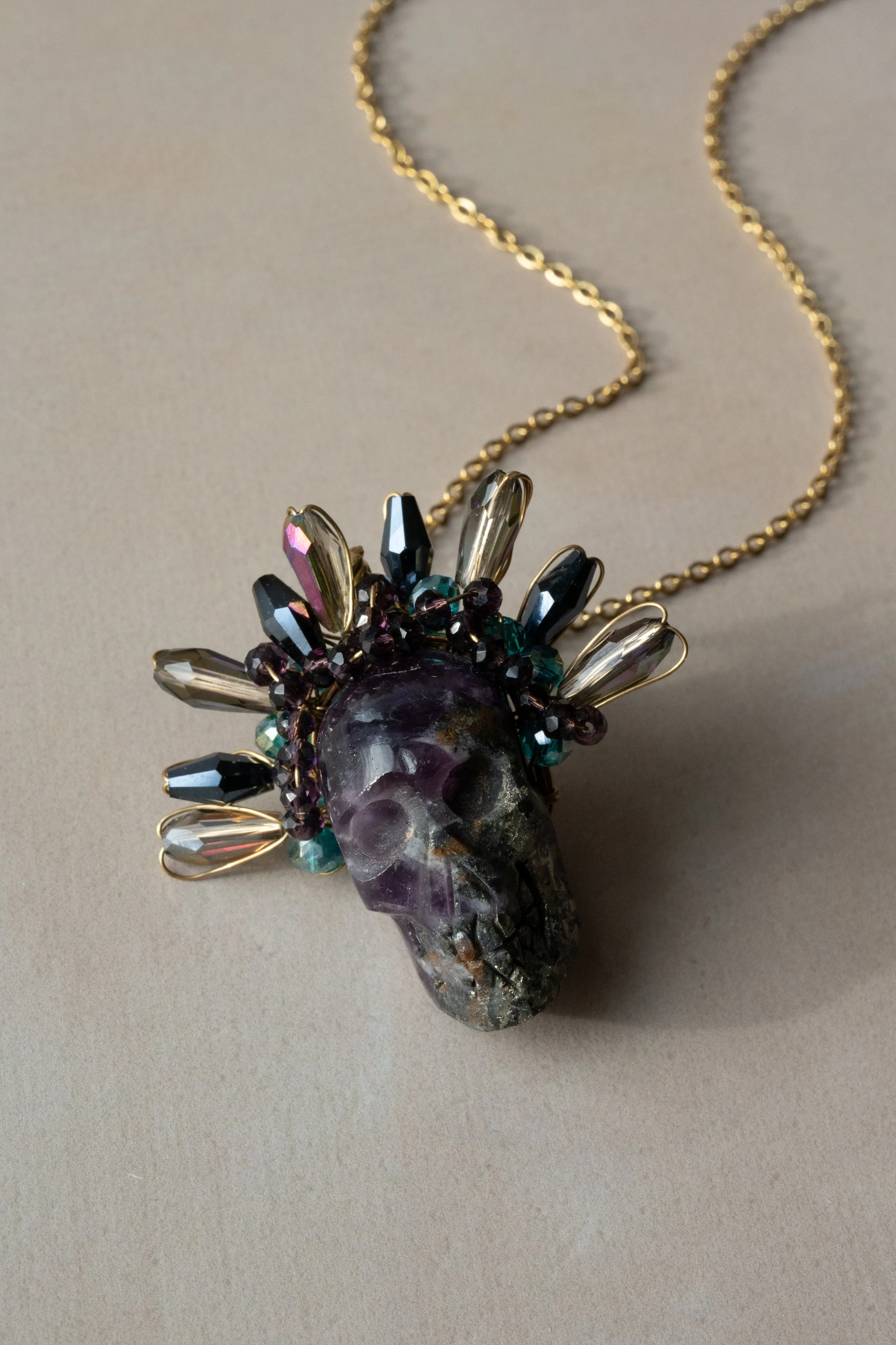 Amethyst Frida Skull Necklace