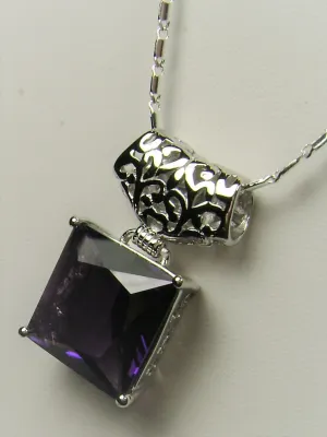 Amethyst Pendant, Square Gem, Sterling Silver Art Deco Jewelry #P45