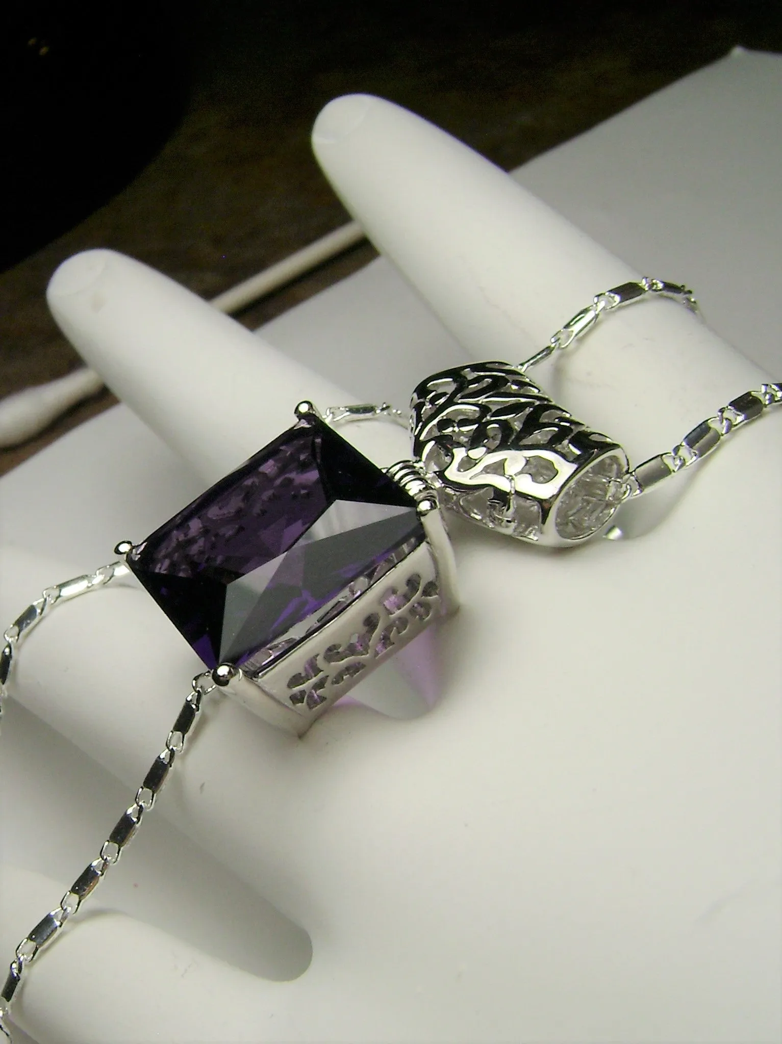 Amethyst Pendant, Square Gem, Sterling Silver Art Deco Jewelry #P45
