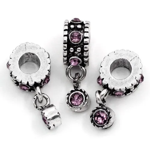 Amethyst  Rhinestones Febuary Birthstone European Bead Compatible for Most European Snake Chain Bracelet