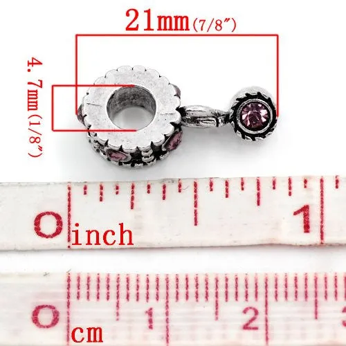 Amethyst  Rhinestones Febuary Birthstone European Bead Compatible for Most European Snake Chain Bracelet