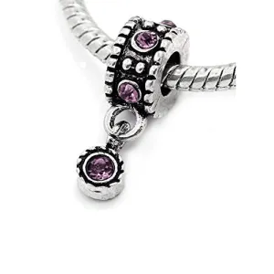 Amethyst  Rhinestones Febuary Birthstone European Bead Compatible for Most European Snake Chain Bracelet