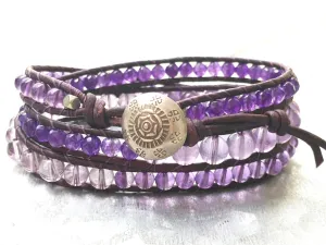 Amethyst Triple Leather Wrap Bracelet