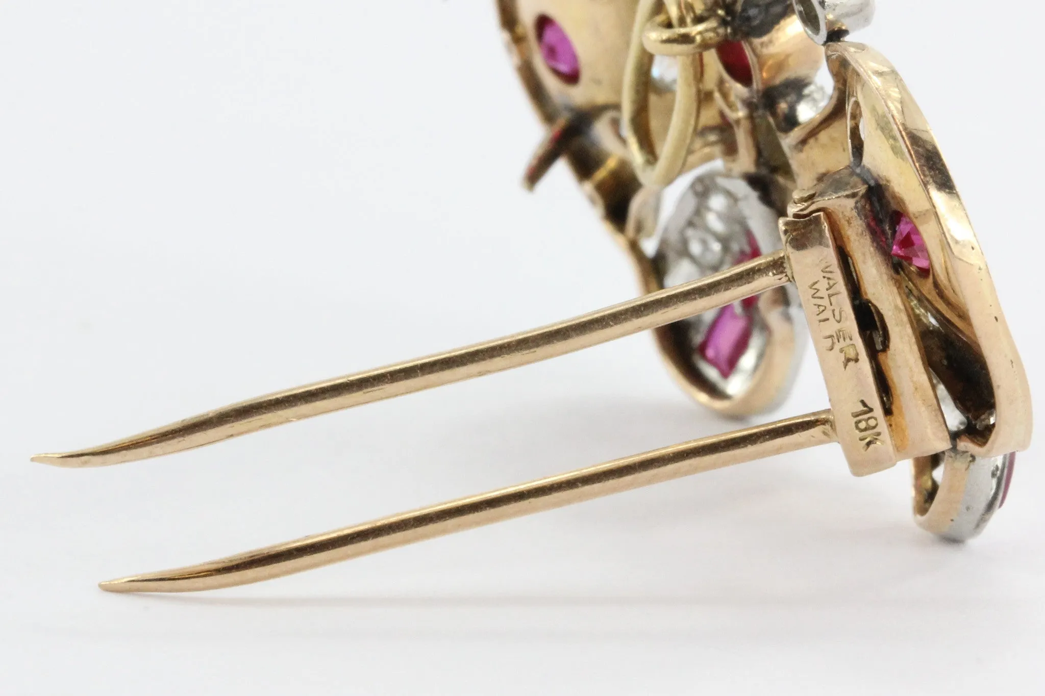 Antique Art Deco 18K Gold Diamond & Ruby Butterfly Moth Pendant Walser Wald