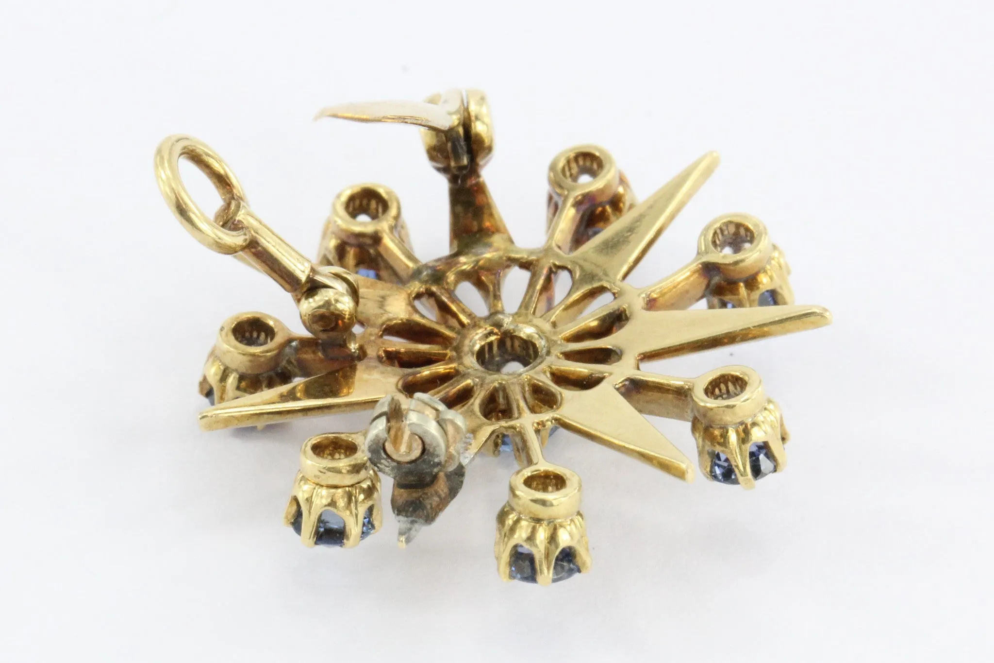 Antique Art Deco 18K Gold Sapphire Star Burst / Snowflake Pendant / Brooch