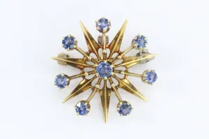 Antique Art Deco 18K Gold Sapphire Star Burst / Snowflake Pendant / Brooch