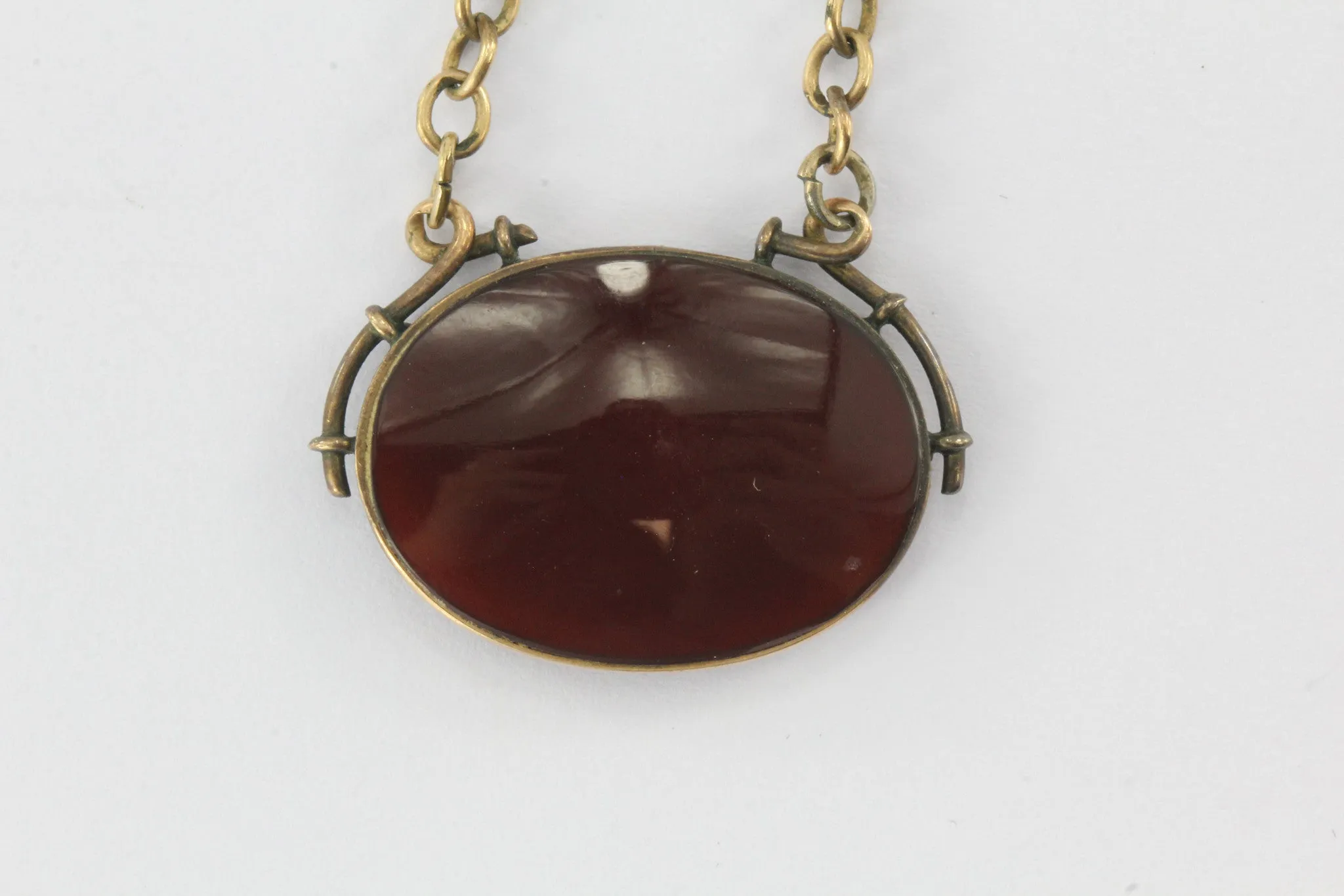 Antique Art Deco Carnelian 10K Gold & GF Athena Warrior Intaglio Cameo Necklace