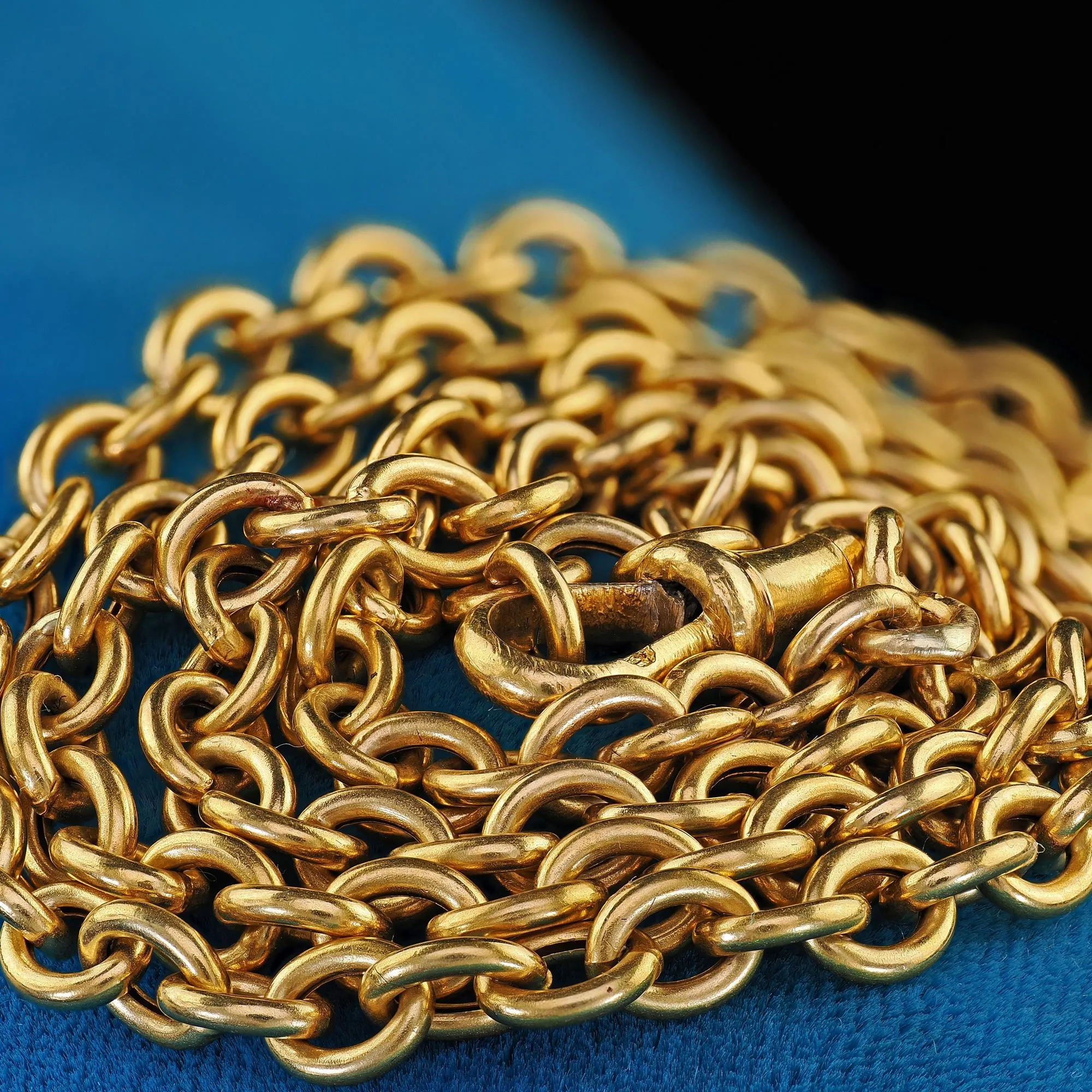 Antique Art Deco French 18K Yellow Gold Cable Link Necklace Chain