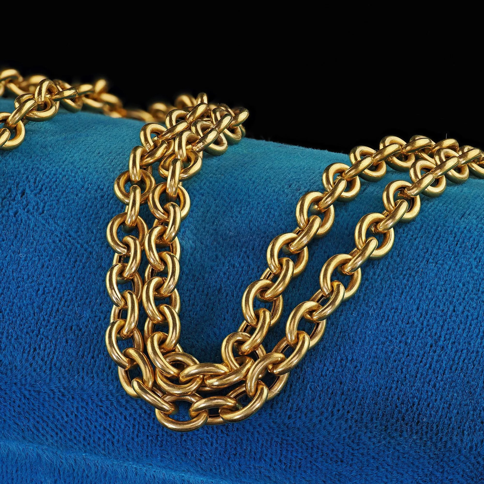 Antique Art Deco French 18K Yellow Gold Cable Link Necklace Chain