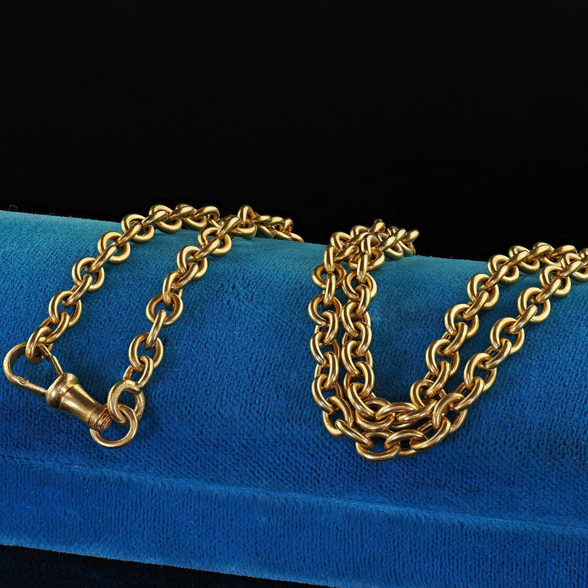 Antique Art Deco French 18K Yellow Gold Cable Link Necklace Chain