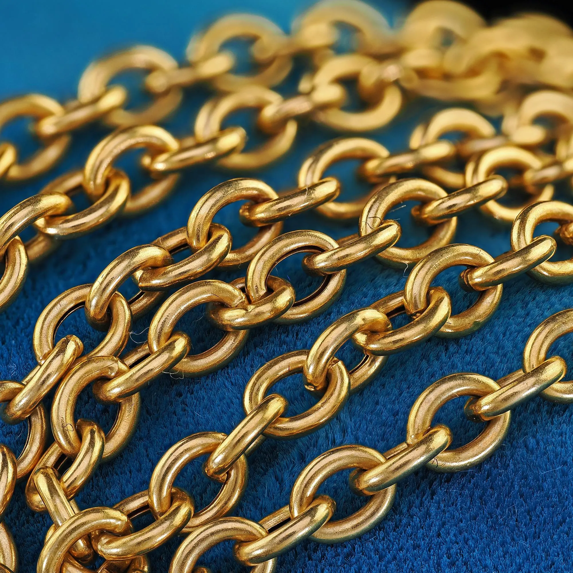 Antique Art Deco French 18K Yellow Gold Cable Link Necklace Chain