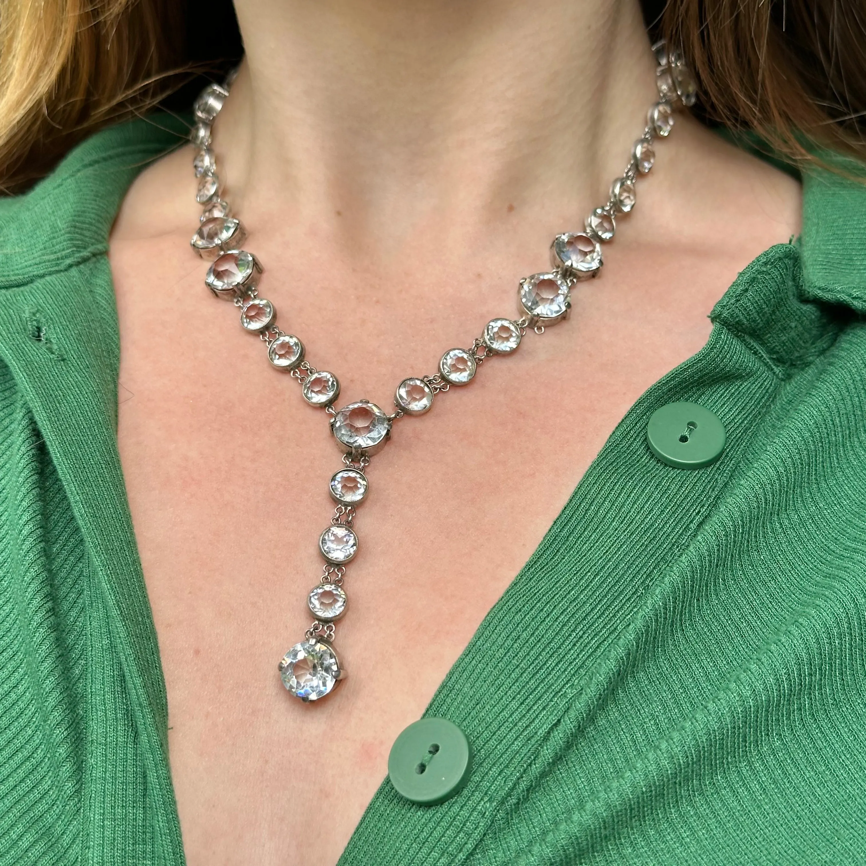 Antique Art Deco Paste Silver Necklace