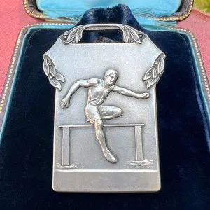 Antique Art Deco Silver Track Hurdle Medal, 1924