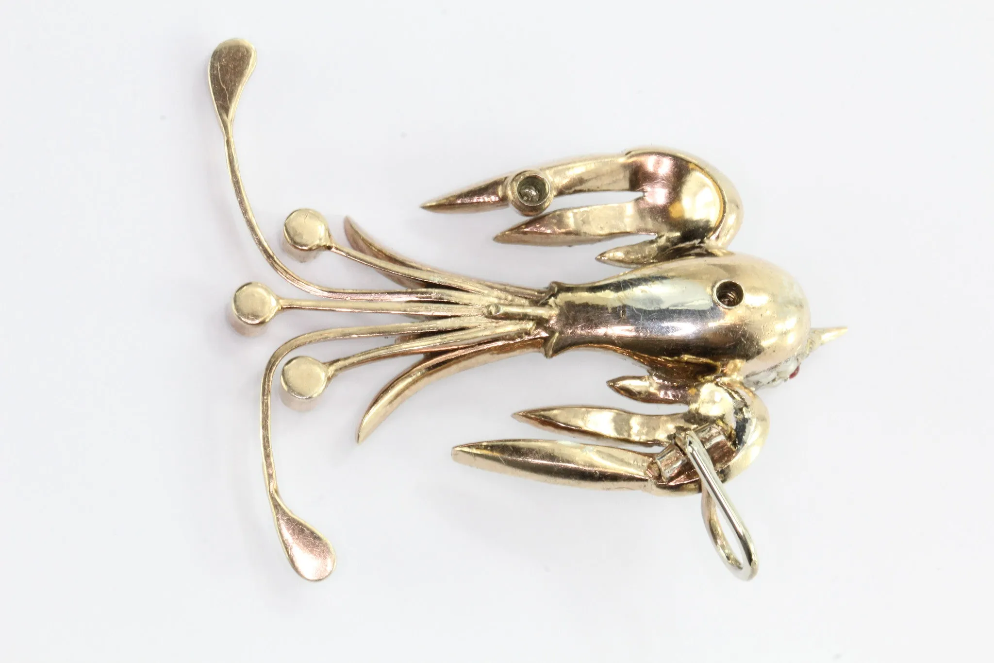 Antique Art Deco Sterling Silver Pearl & Ruby Large Swallow Pendant