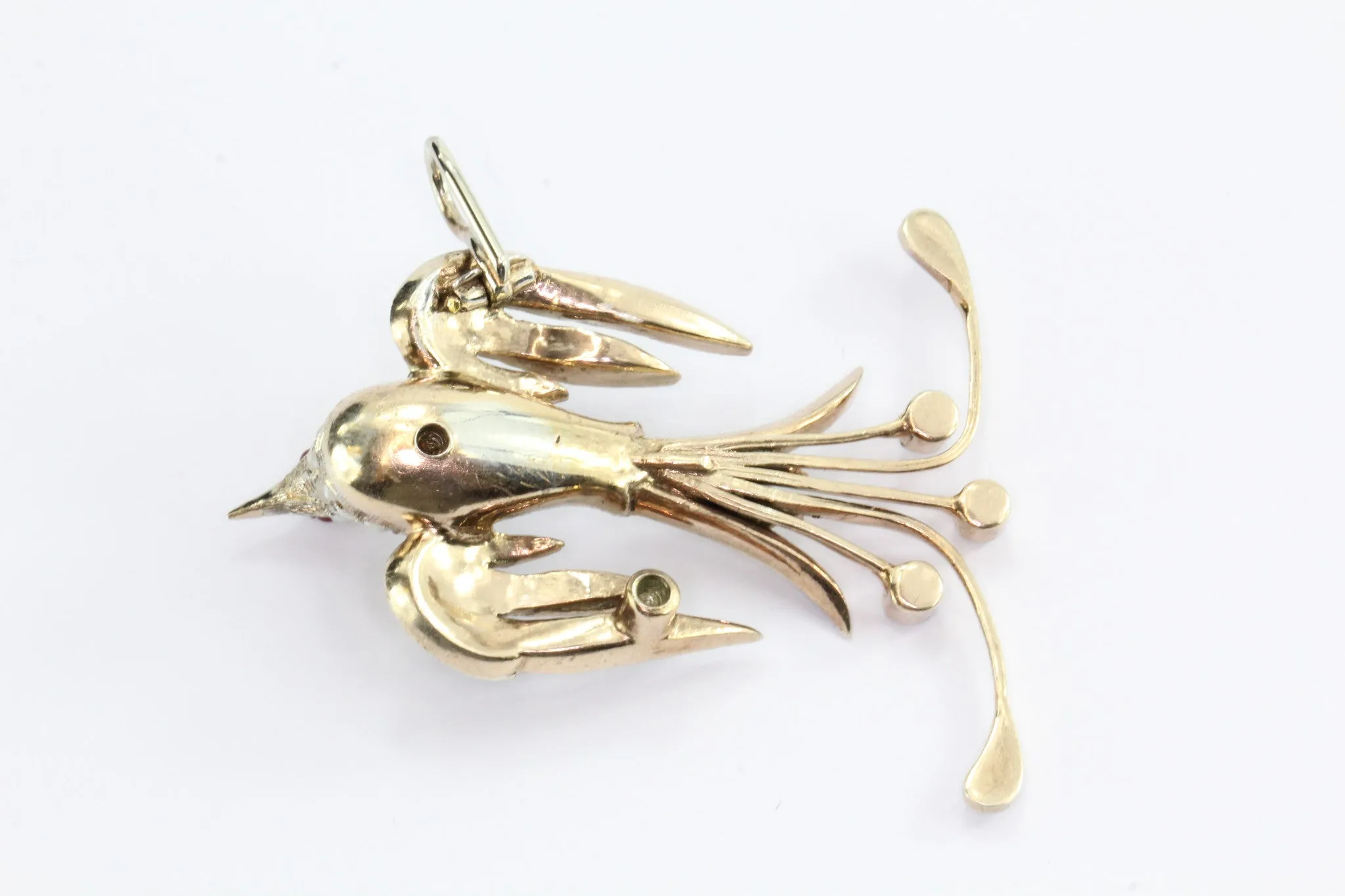 Antique Art Deco Sterling Silver Pearl & Ruby Large Swallow Pendant