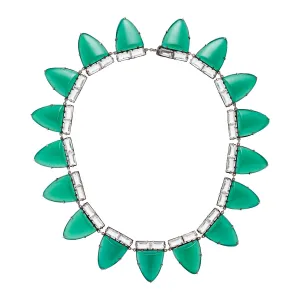 Antique Art Deco White Gold Chrysoprase and Rock Crystal Collar Necklace